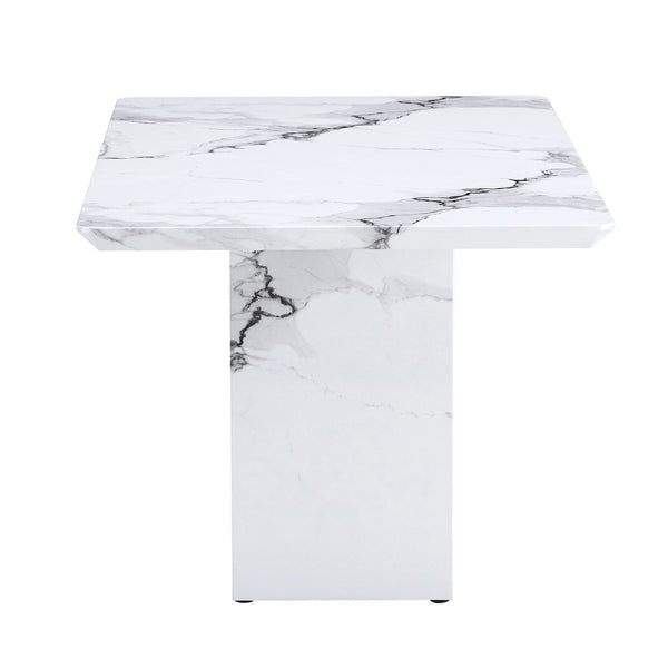 English Elm A Marble Look Rectangular Dining Table Seats Six with Geometric Base for Modern Kitchens W1151S03744