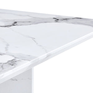 English Elm A Marble Look Rectangular Dining Table Seats Six with Geometric Base for Modern Kitchens W1151S03744