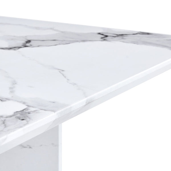 English Elm A Marble Look Rectangular Dining Table Seats Six with Geometric Base for Modern Kitchens W1151S03744