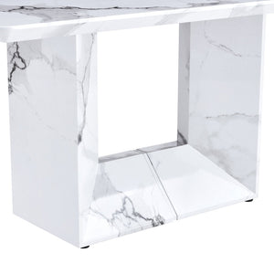 English Elm A Marble Look Rectangular Dining Table Seats Six with Geometric Base for Modern Kitchens W1151S03744