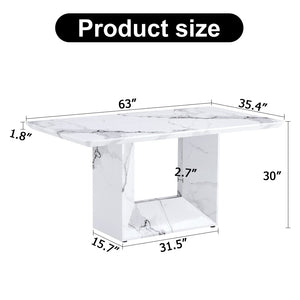 English Elm A Marble Look Rectangular Dining Table Seats Six with Geometric Base for Modern Kitchens W1151S03744