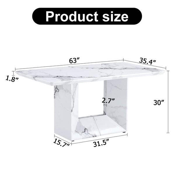 English Elm A Marble Look Rectangular Dining Table Seats Six with Geometric Base for Modern Kitchens W1151S03744