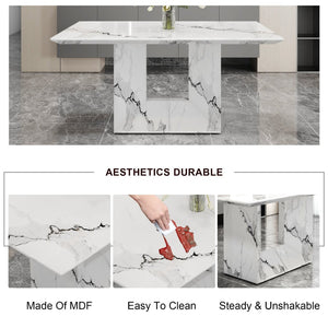 English Elm A Marble Look Rectangular Dining Table Seats Six with Geometric Base for Modern Kitchens W1151S03744