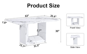English Elm A Marble Look Rectangular Dining Table Seats Six with Geometric Base for Modern Kitchens W1151S03744