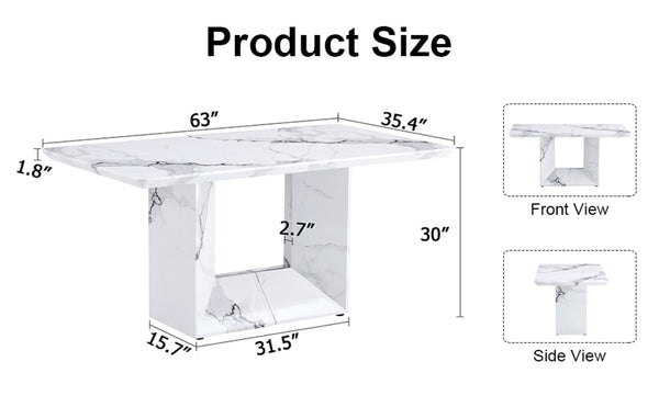 English Elm A Marble Look Rectangular Dining Table Seats Six with Geometric Base for Modern Kitchens W1151S03744