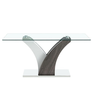 English Elm Modern Tempered Glass Dining Table with Sculptural MDF Base Seats Six in Style W1151S03748