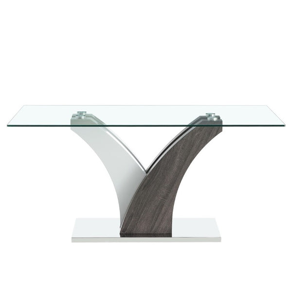 English Elm Modern Tempered Glass Dining Table with Sculptural MDF Base Seats Six in Style W1151S03748
