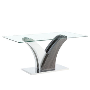 English Elm Modern Tempered Glass Dining Table with Sculptural MDF Base Seats Six in Style W1151S03748
