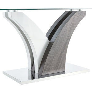 English Elm Modern Tempered Glass Dining Table with Sculptural MDF Base Seats Six in Style W1151S03748