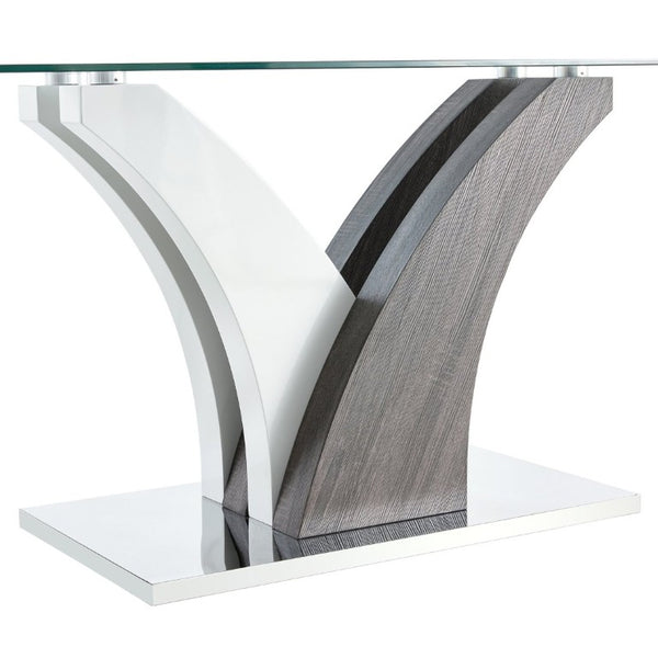 English Elm Modern Tempered Glass Dining Table with Sculptural MDF Base Seats Six in Style W1151S03748