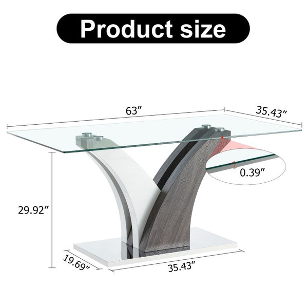 English Elm Modern Tempered Glass Dining Table with Sculptural MDF Base Seats Six in Style W1151S03748