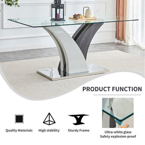 English Elm Modern Tempered Glass Dining Table with Sculptural MDF Base Seats Six in Style W1151S03748
