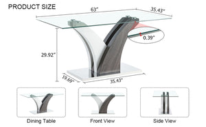 English Elm Modern Tempered Glass Dining Table with Sculptural MDF Base Seats Six in Style W1151S03748