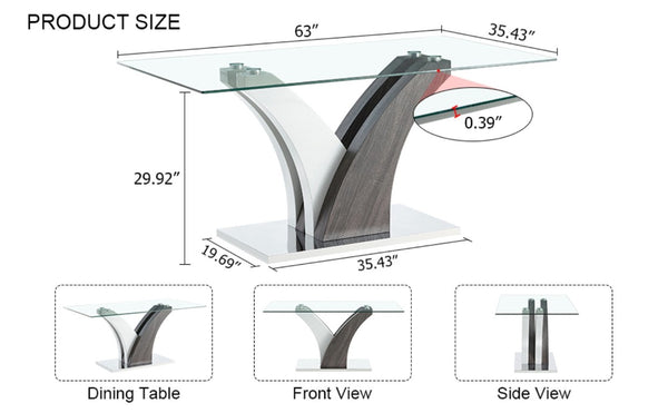 English Elm Modern Tempered Glass Dining Table with Sculptural MDF Base Seats Six in Style W1151S03748