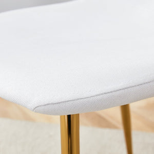 English Elm Table and Chair Set Height Adjustable Mdf Top Gold Legs Linen Dining for Studio W1151S03773