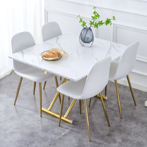 English Elm Table and Chair Set Height Adjustable Mdf Top Gold Legs Linen Dining for Studio W1151S03773