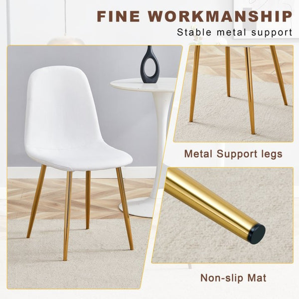 English Elm Table and Chair Set Height Adjustable Mdf Top Gold Legs Linen Dining for Studio W1151S03773