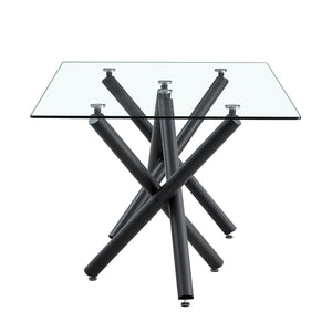 English Elm Large Tempered Glass Rectangular Dining Table Seats Eight with Slim Black Metal Legs W1151S03829