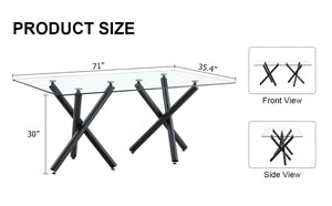 English Elm Large Tempered Glass Rectangular Dining Table Seats Eight with Slim Black Metal Legs W1151S03829