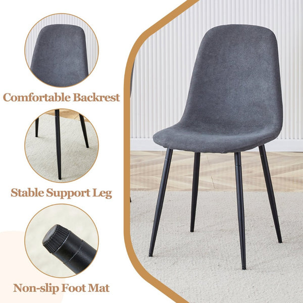 English Elm Table and Chair Set Marble Mdf Top with Six Linen Seats Iron Pipe Legs Dining W1151S03842