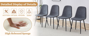 English Elm Table and Chair Set Marble Mdf Top with Six Linen Seats Iron Pipe Legs Dining W1151S03842