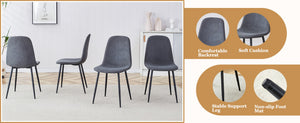 English Elm Table and Chair Set Marble Mdf Top with Six Linen Seats Iron Pipe Legs Dining W1151S03842