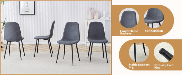 English Elm Table and Chair Set Marble Mdf Top with Six Linen Seats Iron Pipe Legs Dining W1151S03842