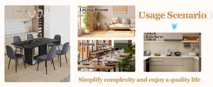 English Elm Table and Chair Set Marble Mdf Top with Six Linen Seats Iron Pipe Legs Dining W1151S03842