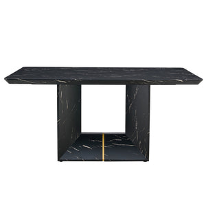 English Elm Table and Chair Set Marble Mdf Top with Six Linen Seats Iron Pipe Legs Dining W1151S03842