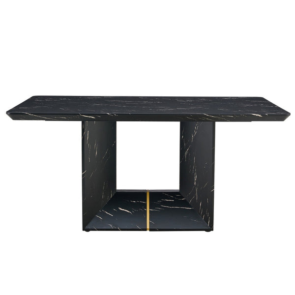 English Elm Table and Chair Set Marble Mdf Top with Six Linen Seats Iron Pipe Legs Dining W1151S03842