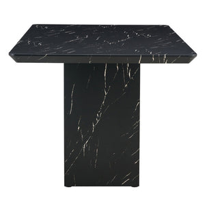 English Elm Table and Chair Set Marble Mdf Top with Six Linen Seats Iron Pipe Legs Dining W1151S03842