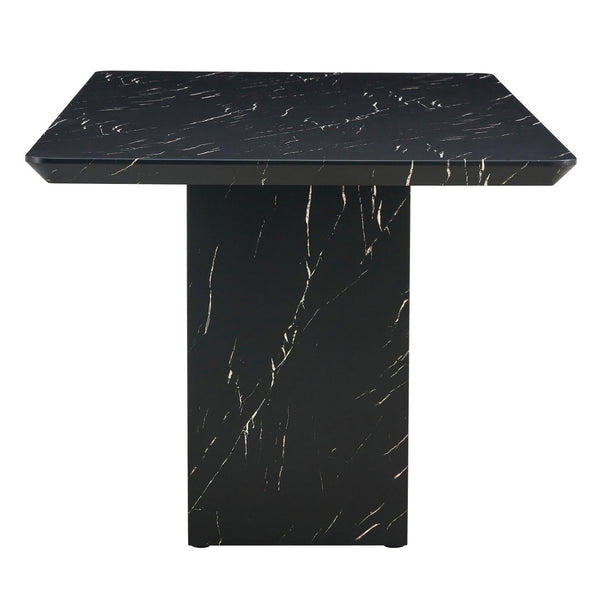 English Elm Table and Chair Set Marble Mdf Top with Six Linen Seats Iron Pipe Legs Dining W1151S03842