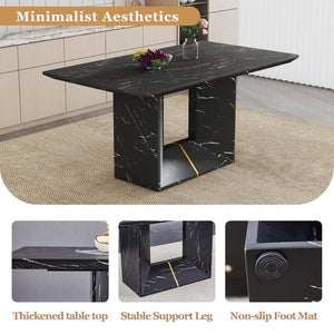 English Elm Table and Chair Set Marble Mdf Top with Six Linen Seats Iron Pipe Legs Dining W1151S03842