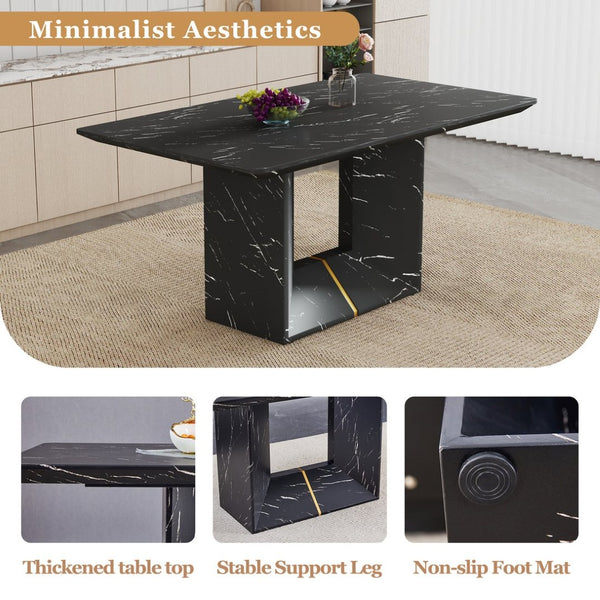 English Elm Table and Chair Set Marble Mdf Top with Six Linen Seats Iron Pipe Legs Dining W1151S03842