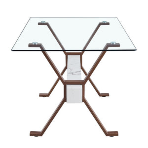 English Elm Elegant Glass Dining Table with Walnut Tone X Legs Seats up to Eight People W1151S03852