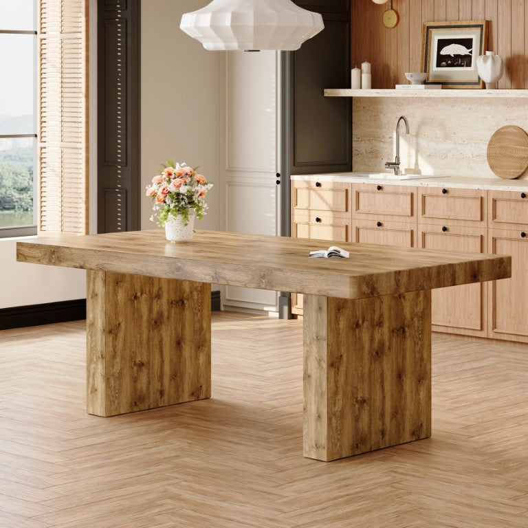 English Elm Large Glass Top Dining Table Seats Eight with Tempered Surface and Sculptural Base 78.7 x 39.4 x 29.9 Wood W1151S03863