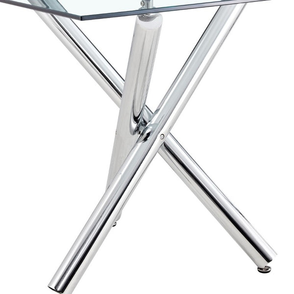 English Elm Large Rectangular Tempered Glass Dining Table Seats Eight with Chrome Fork Legs W1151S03866