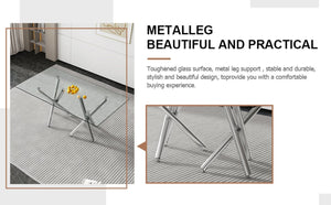 English Elm Large Rectangular Tempered Glass Dining Table Seats Eight with Chrome Fork Legs W1151S03866