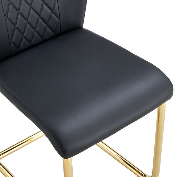 English Elm Table and Chair Set Tempered Glass Top with Six PU Leather Seats Gold Arched Legs W1151S03880