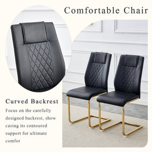 English Elm Table and Chair Set Tempered Glass Top with Six PU Leather Seats Gold Arched Legs W1151S03880