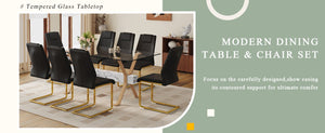 English Elm Table and Chair Set Tempered Glass Top with X Base and 8 PU Leather Dining Seats W1151S03881
