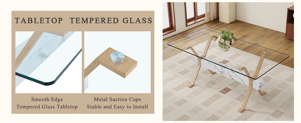 English Elm Table and Chair Set Tempered Glass Top with X Base and 8 PU Leather Dining Seats W1151S03881