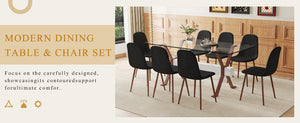 English Elm Table and Chair Set Glass Top Dining with Eight Linen Upholstered Seats Walnut Legs W1151S03895