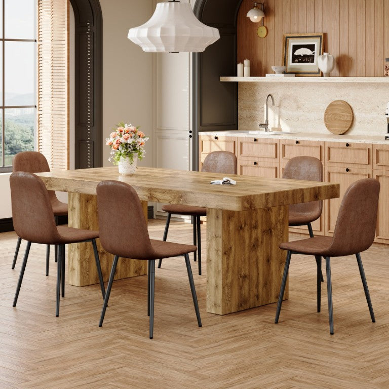 English Elm Table and Chair Set Spacious MDF Wood Grain Dining with Six Fabric Upholstered Seats W1151S03898