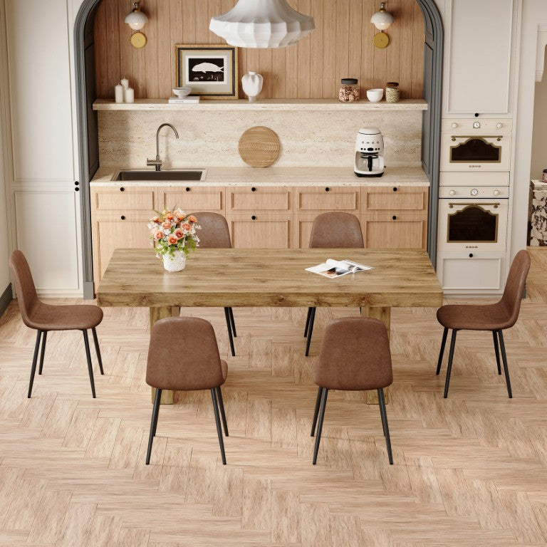 English Elm Table and Chair Set Spacious MDF Wood Grain Dining with Six Fabric Upholstered Seats W1151S03898