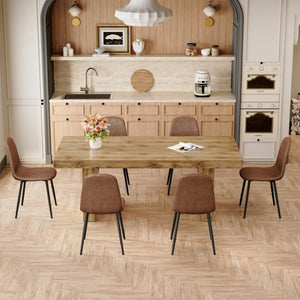 English Elm Table and Chair Set Spacious MDF Wood Grain Dining with Six Fabric Upholstered Seats W1151S03898
