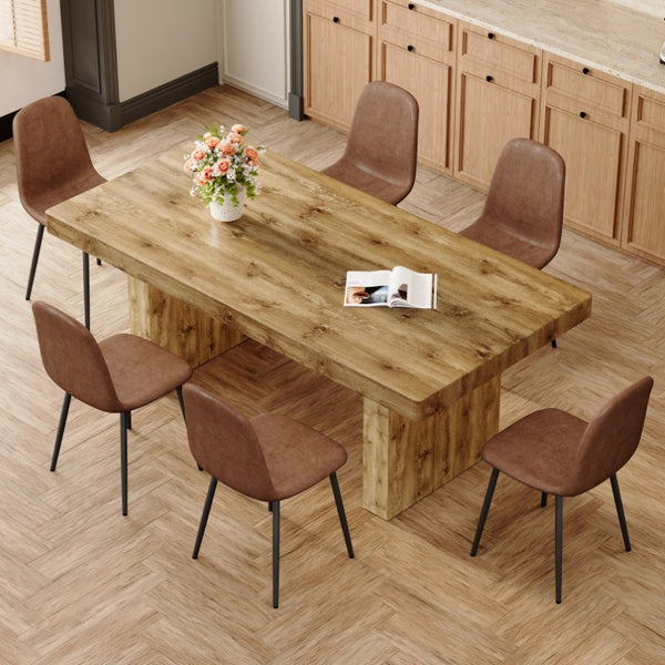 English Elm Table and Chair Set Spacious MDF Wood Grain Dining with Six Fabric Upholstered Seats W1151S03898