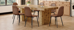 English Elm Table and Chair Set Spacious MDF Wood Grain Dining with Six Fabric Upholstered Seats W1151S03898