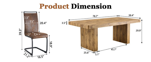 English Elm Table and Chair Set Seating Six with Wood Grain MDF Top and Upholstered Fabric Seats W1151S03904