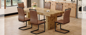 English Elm Table and Chair Set Seating Six with Wood Grain MDF Top and Upholstered Fabric Seats W1151S03904